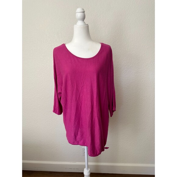J. Jill Pink Oversized Asymmetrical Linen Blend Quarter Sleeve Tunic Top Sz XL - Picture 1 of 8